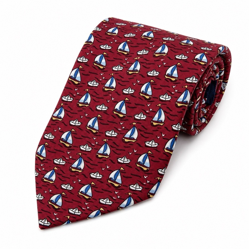 Vintage RARE Brooks Brothers 346 Silk Tie Red Sailboat Nautical Preppy Sailing